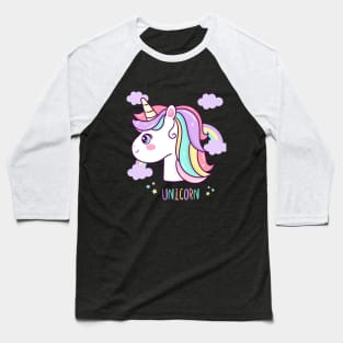 Cute unicorn head vector with rainbow cartoon Baseball T-Shirt